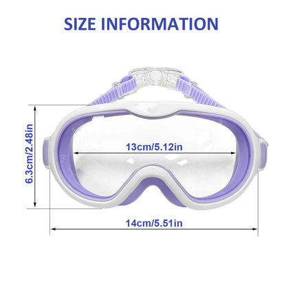 Kids Swimming Goggles Large Frame Wide View Clear Vision Anti-Fog Anti-UV No Leaking Waterproof Quick Adjustable Child Age 6-15