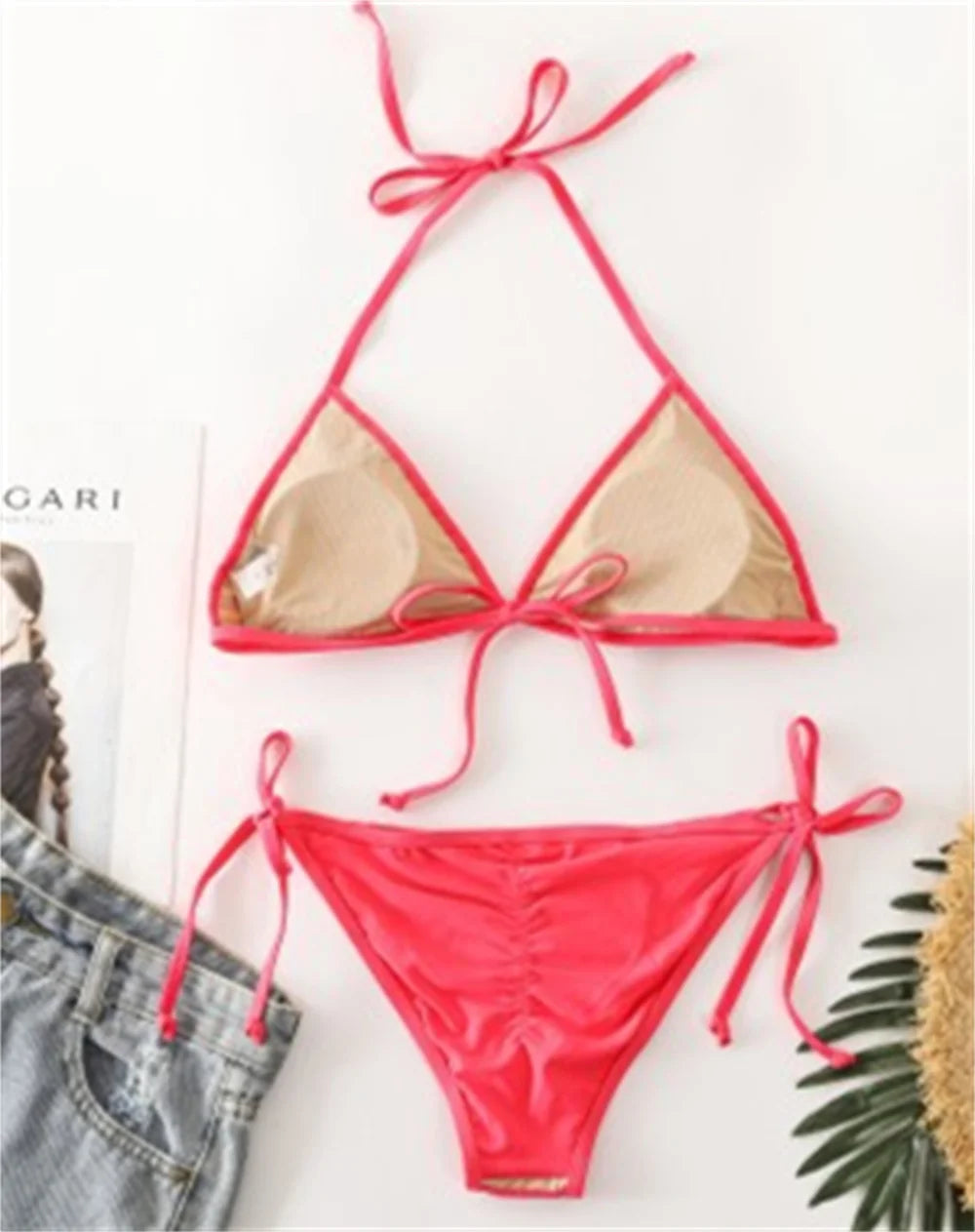 Grid String Bikini Backless Micro Swimsuit Swimwear Women Trend Design Two Piece Triangle Beach Thong Bathing Suit