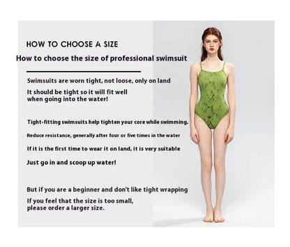 Green Pattern One-piece Swimsuit Women Quick-drying Chlorine Resistant Swimsuit