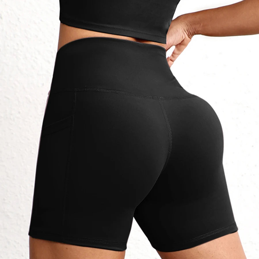 Women's Yoga Shorts with Pockets Stretch Tummy Control Workout Shorts  Running Athletic Shorts for Gym Cycling Sportswear