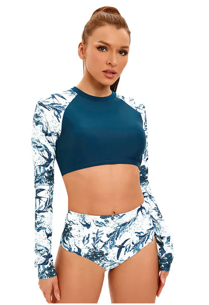 Womems Swimsuits Long Sleeve Two Piece Rash Guard UV Protection Crop Top Bathing Suits for Teen Girls