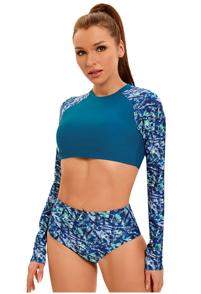 Womems Swimsuits Long Sleeve Two Piece Rash Guard UV Protection Crop Top Bathing Suits for Teen Girls