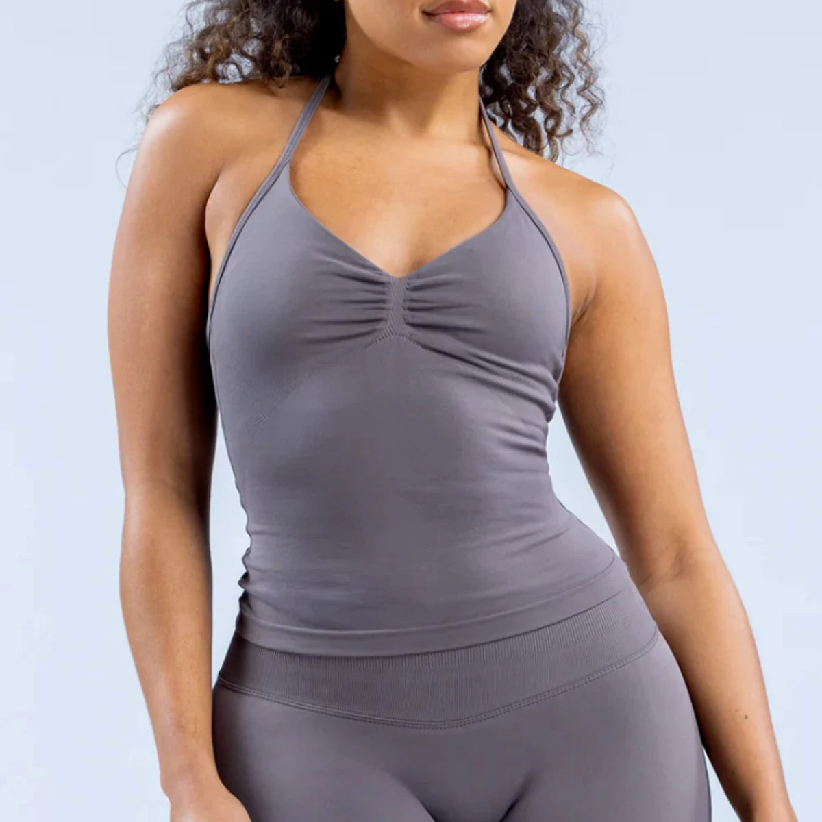 Longline Strappy Top for Women Halterneck Yoga Top Shirts Seamless Workout Gym Top Fitness Gym Clothing
