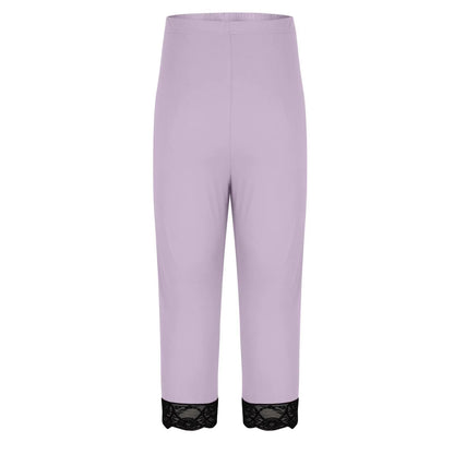 Plus size yoga pants women's fashion large solid color lace splicing bottom pants with elastic waist sports cropped pants