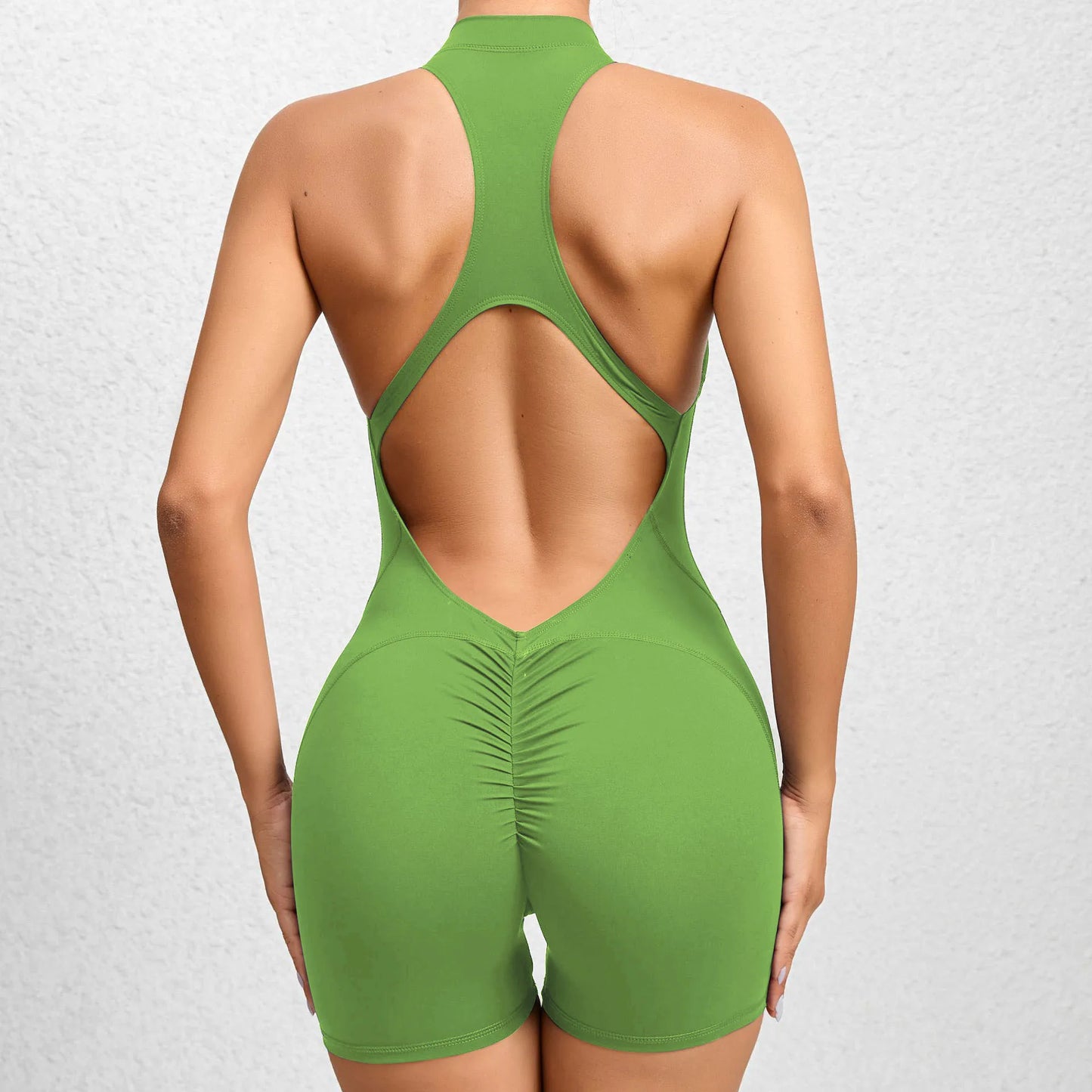 V Cut Zip Up Rompers Scrunch Butt Yoga Sets Racerback Jumpsuit for Women Fitness Gym Clothing Workout Open Back Sports Suit