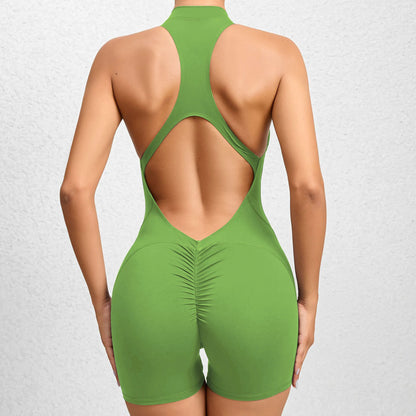 V Cut Zip Up Rompers Scrunch Butt Yoga Sets Racerback Jumpsuit for Women Fitness Gym Clothing Workout Open Back Sports Suit
