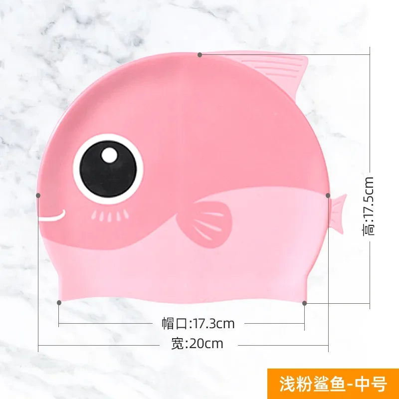 Cartoon Cute Fish Shark Silicone Swimming Cap for Children Protect Ears Swim Hat for Boys Girls Kids Swimming Pool Accessories