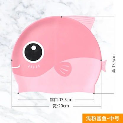 Cartoon Cute Fish Shark Silicone Swimming Cap for Children Protect Ears Swim Hat for Boys Girls Kids Swimming Pool Accessories