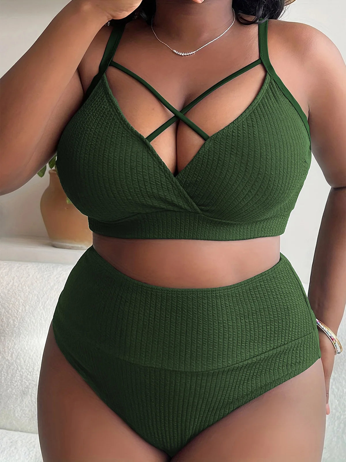 0XL - 4XL Ribbed Bikini Large Size Swimwear Plus Size Women Swimsuit Female Two-pieces Bikini set Bather Bathing Suit Swim