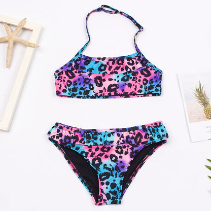 7-14Year Rainbow Print Child Bikini Set 2024 Girls Swimsuit Swimwear For Kids Summer Brazilian Teen Baby Swimming Suit Set 2