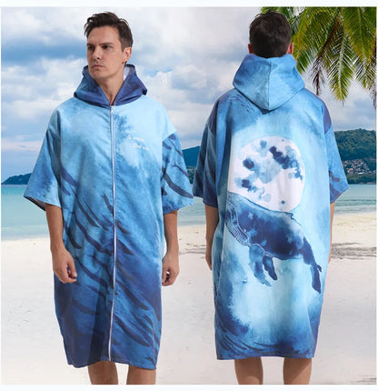 Surf Poncho Changing Robe with Hood Quick Dry Microfiber Wetsuit Changing Towel with Zipper for Bath Beach Surfing Men Women