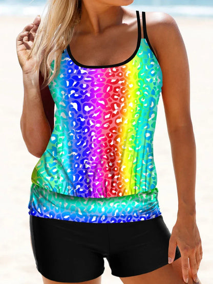 2 Piece Stripe Tankini Set Printed Swimsuit Women Swimwear Female High Waist Bathing Swimming Suit Padded Beachwear