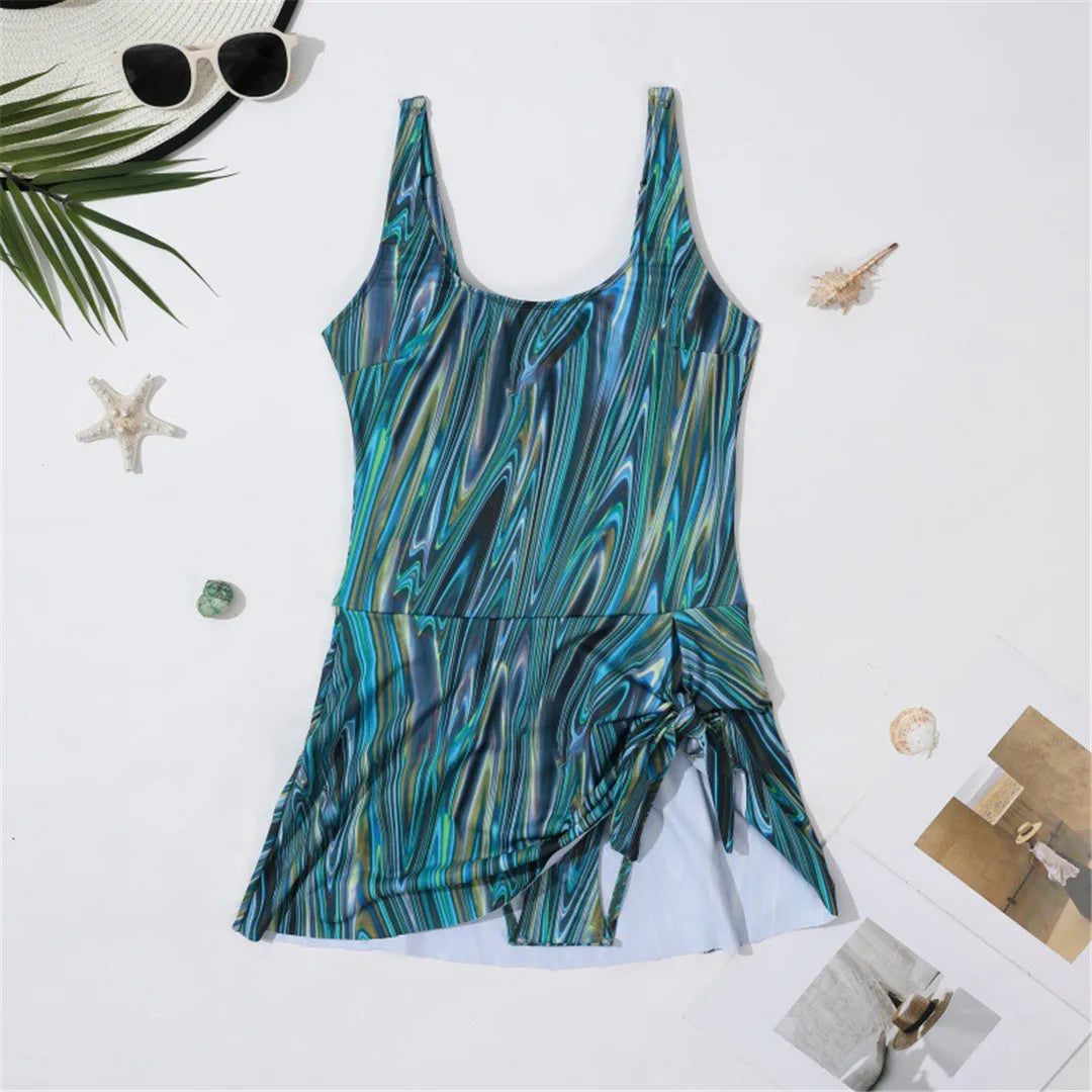 S - XXL 10 Colors Printed Solid Knotted Backless One Piece Swimsuit Women Swimwear Female Bather Bathing Suit Swim Dress