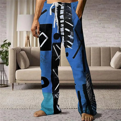 Stylish Men's Casual Pants Retro Classic Print Casual Pants Beach Wide-Leg Pants Streetwear Loose-Fit Athletic Pants