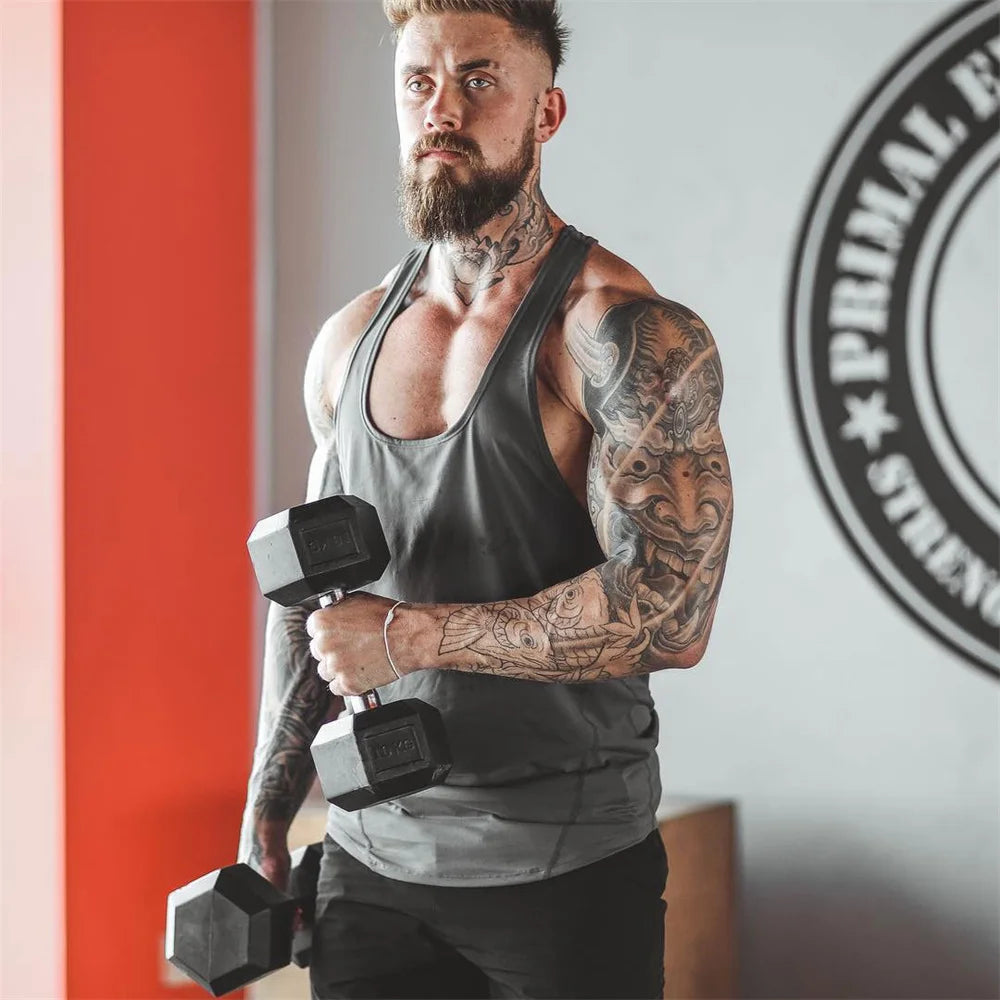 Summer Y Back Gym Stringer Tank Top Men Cotton Clothing Bodybuilding Sleeveless Shirt Fitness Vest Muscle Singlets Workout Tank