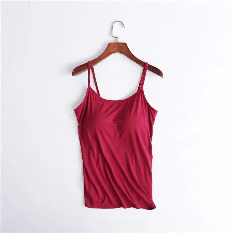 Cami Bra – Women's Camisole With Built In Padded Bra Vest Pink Top For Women Pajamas Home Wear
