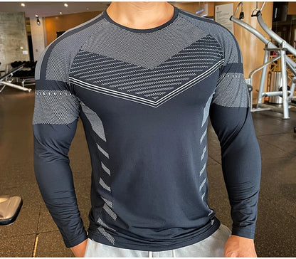 Men Fitness Compression Sport Shirt High Quality Running Long Sleeve Upper Clothing Crew Neck Sweatshirt Male Rash Guard Wicking