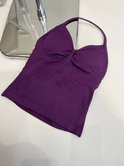 Longline Strappy Gym Top Custom Logo Backless Gym Clothes Women Scrunch Built-in Bra With Removable Cups Yoga Tank Tops