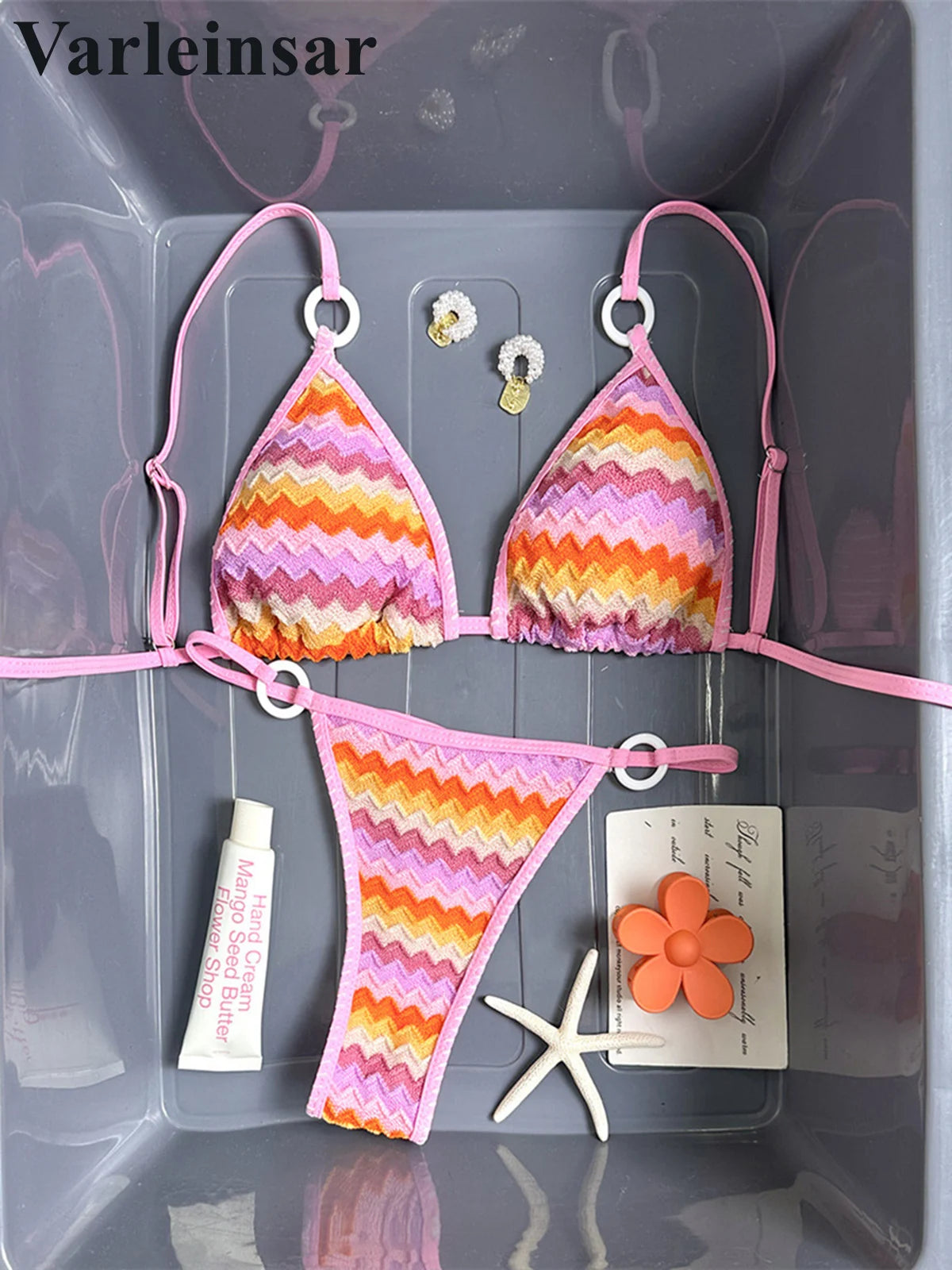 Wave Printed Bikini Women Swimwear Female Swimsuit Two-pieces Bikini set High Leg Cut Padded Bather Bathing Suit Swim V7952