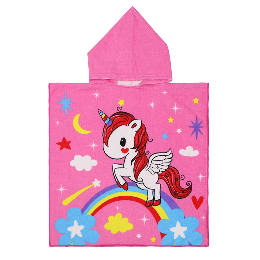Baby Cartoon Printing Bathrobe Girls Unicorn Beach Towel Boy Shark Dinosaur Bath Towel Kids Hooded Cape Towel Children Bath Item