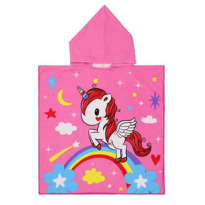 Baby Cartoon Printing Bathrobe Girls Unicorn Beach Towel Boy Shark Dinosaur Bath Towel Kids Hooded Cape Towel Children Bath Item