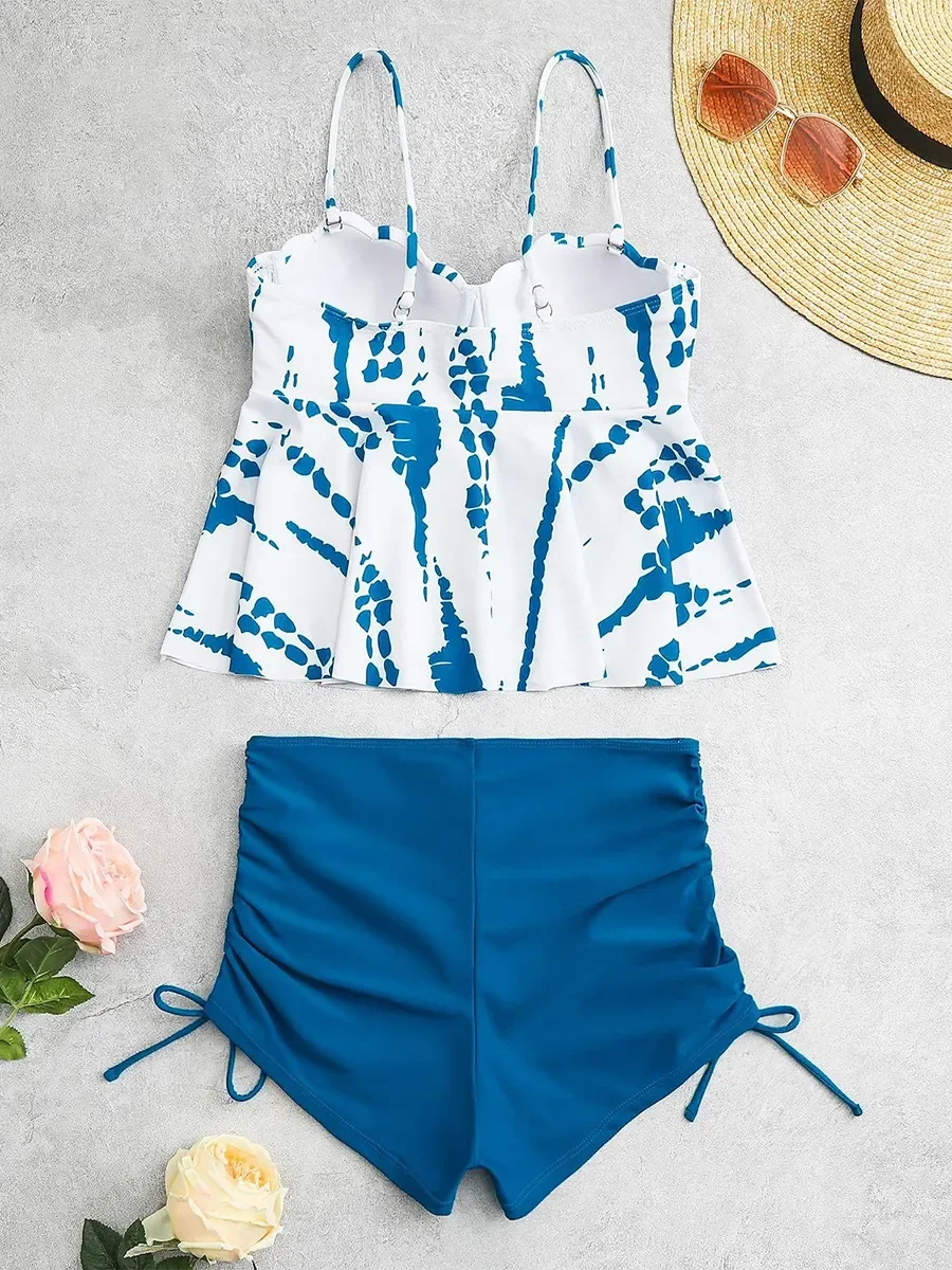 Tie Dye Peplum Tankini Two Pieces Swimsuit Women Push Up Short Swimwear Female Bathers Bathing Swimming Swim Suit Beachwear
