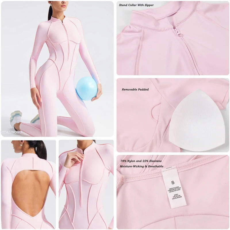 Women's Short-Sleeve Zip-Front Open-Back Workout Playsuit
