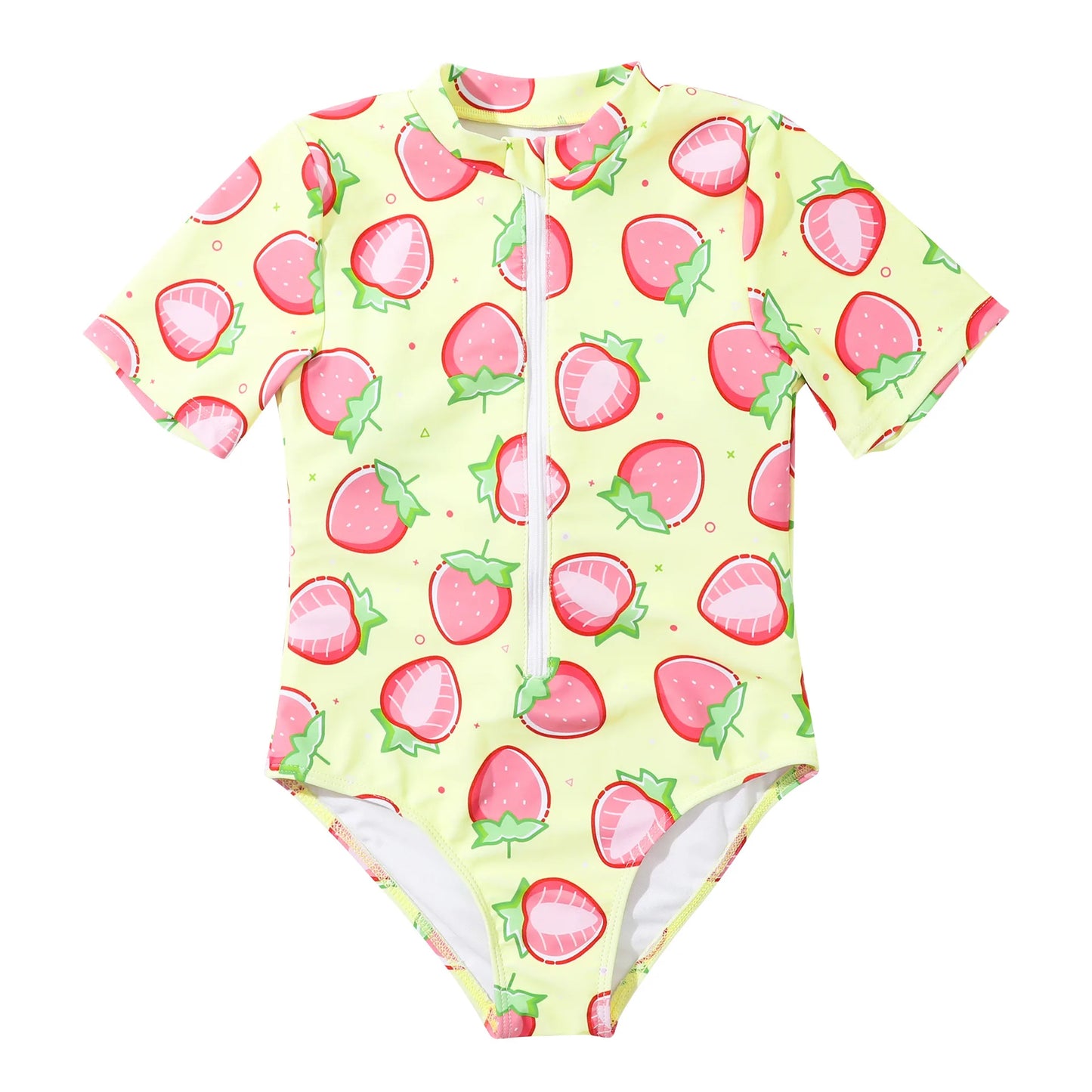 Pink Strawberry Girls One Piece Swimsuit 7-12 Year Kids Swim Suit Zipper Children's Swimwear 2024 Surf Bathing Suits
