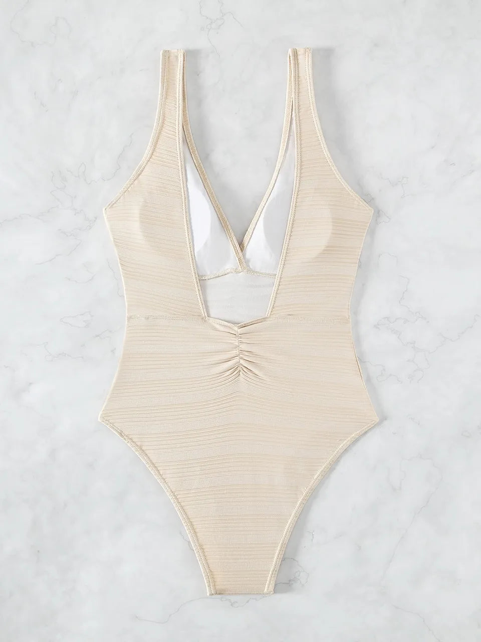Strappy Fold Swimsuit Women One Piece Plunging Backless Swimwear Female Bathers Bodysuit Bathing Swimming Suit Beachwear