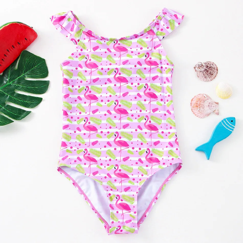 Baby Girl Fish Scale Print Swimsuit One-Piece Backless Swimwear Floral Zipper Ruffle Toddler Bathing Suit Beach Outfit 2-8Years
