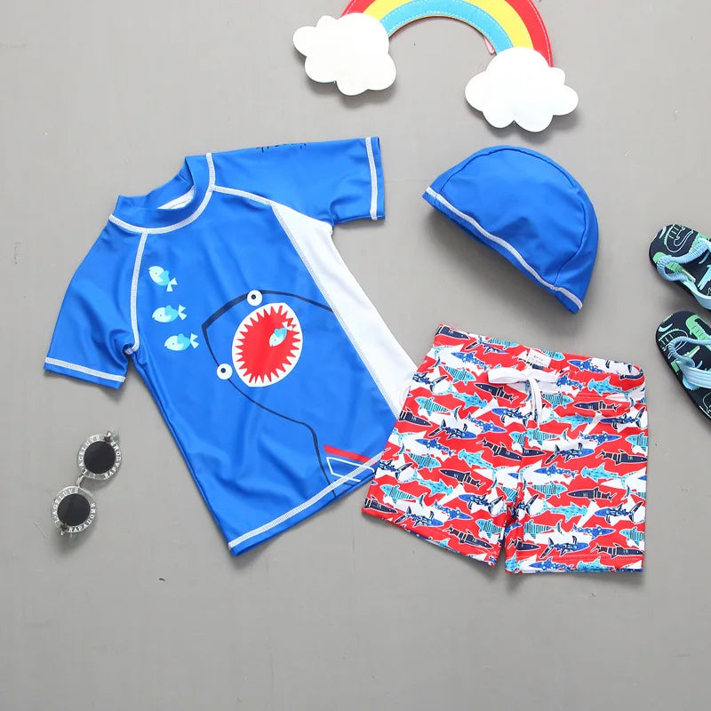 Boys' Cartoon-Print Short-Sleeve Rash Guard & Shorts Set