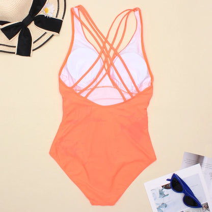 Women Printed One Piece Swimwear Backless Swimsuit V Neck Summer Beach Wear Slimming Bathing Suit S~XXL