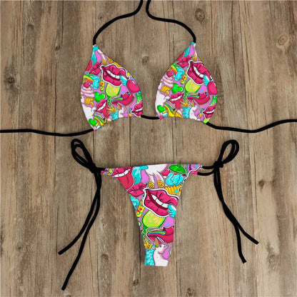 Summer Women Biquini Two Piece Suits Bikini Swimsuit Swimwear Lace Up Bikinis Set Backless Bathing Suit For Female