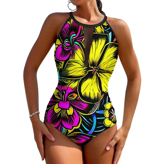 Floral Swimsuit Flower Power Style Swimwear One Piece Design Swimsuits Cut Out Bathing Suits Women Push Up Beach Outfits
