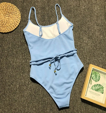 4 Colors One Piece Swimsuit Swimwear Women Solid Special Fabric Bathing Suit Beachwear with Waistband