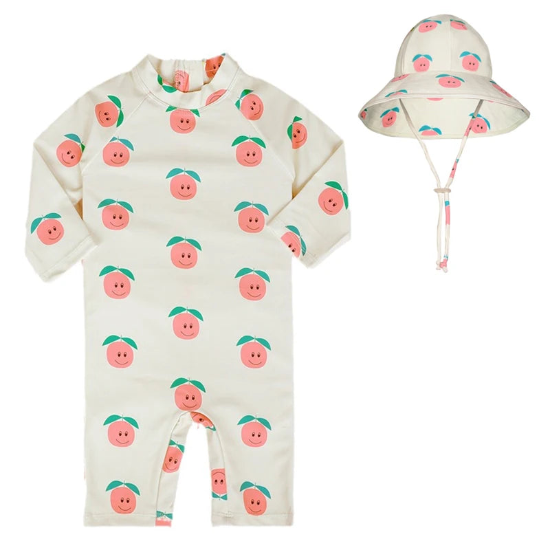 Baby Swimsuit One-Piece Bathing Suit Boy with Sun Cap UPF50 UV Protection Long Sleeve Dinosaur Children's Swimwear for Toddler