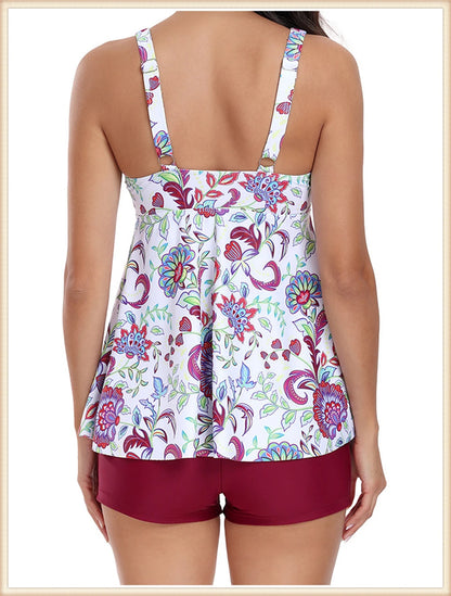 Two Piece Swimsuit Women V-Neck Print Tankini Set Female High Waist Swimwear Beachwear Bathers Bathing Swimming Suit Summer