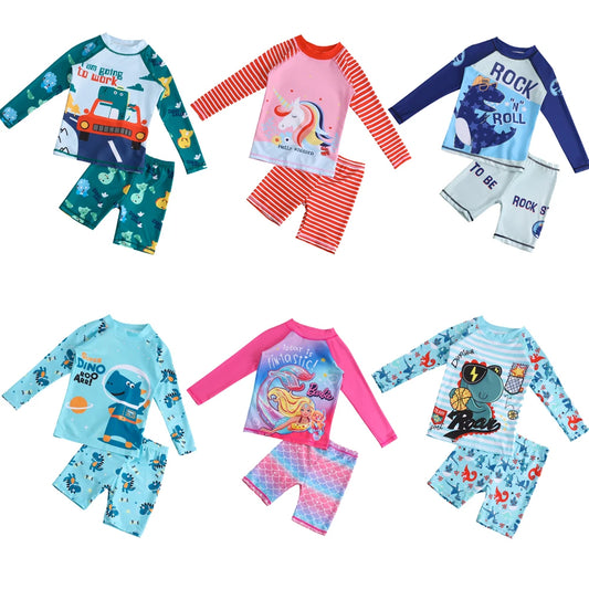 Boy Girl Swimwear Swim Suits Sun Protective Long Sleeve Dinosaur Unicorn Children Swimsuits Bathing Suit Kids Swimming Suit