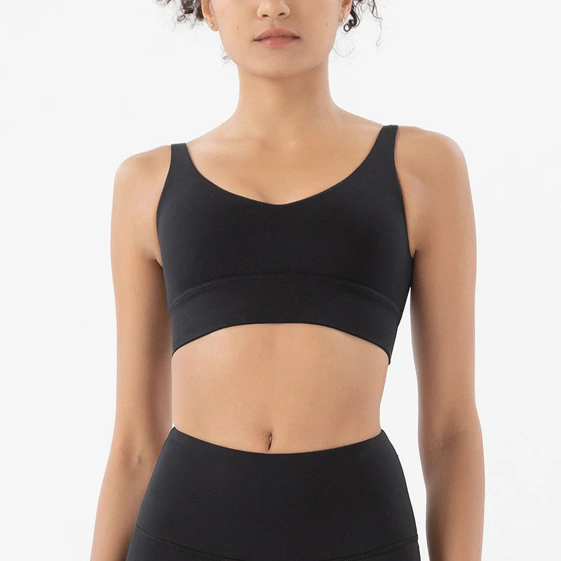 Nylon Bra Top Women Gym Tight Sports Bra Fitness Yoga Women's Underwear Chest Pad Removable Anti-shake Bra 15 Colors