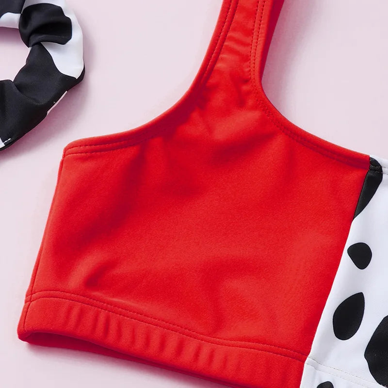 Girls 3 piece Cow Print Bikini with Cover Shorts Swimsuit Kids 7-12 Years Children's Swimwear Colorblock Bathing Suits Teens