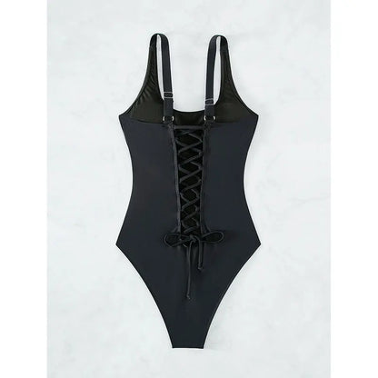 Bandage One Piece Swimsuit Women Retro Vintage Tummy Control Swimwear Bathing Suit Monokini XXL