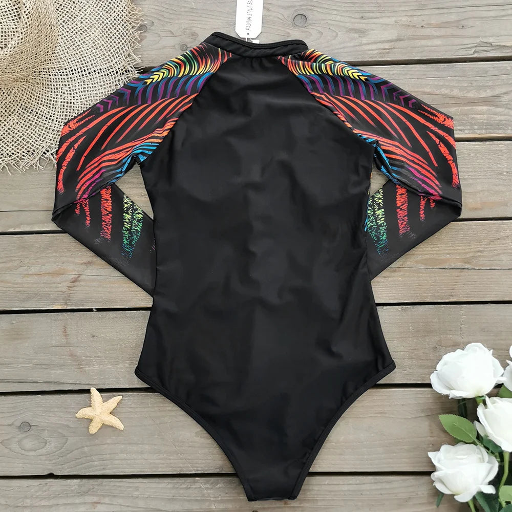 Surfing Sport Swimsuit One Piece Long Sleeves Women Swimwear Skeleton Zipper High Quality Bath Suit Halloween Costumes