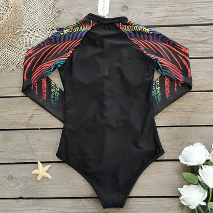 Surfing Sport Swimsuit One Piece Long Sleeves Women Swimwear Skeleton Zipper High Quality Bath Suit Halloween Costumes