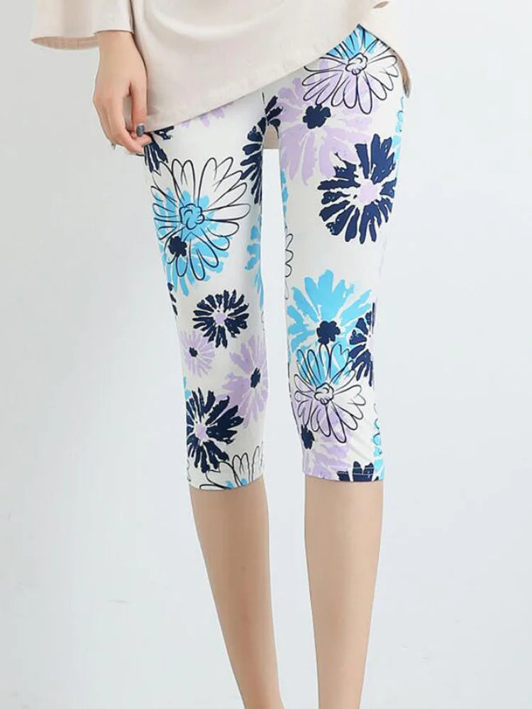 Workout Leggings Print Capris Women Push Up High Waist Pants Sportswear Short Trousers Black Fitness Legging
