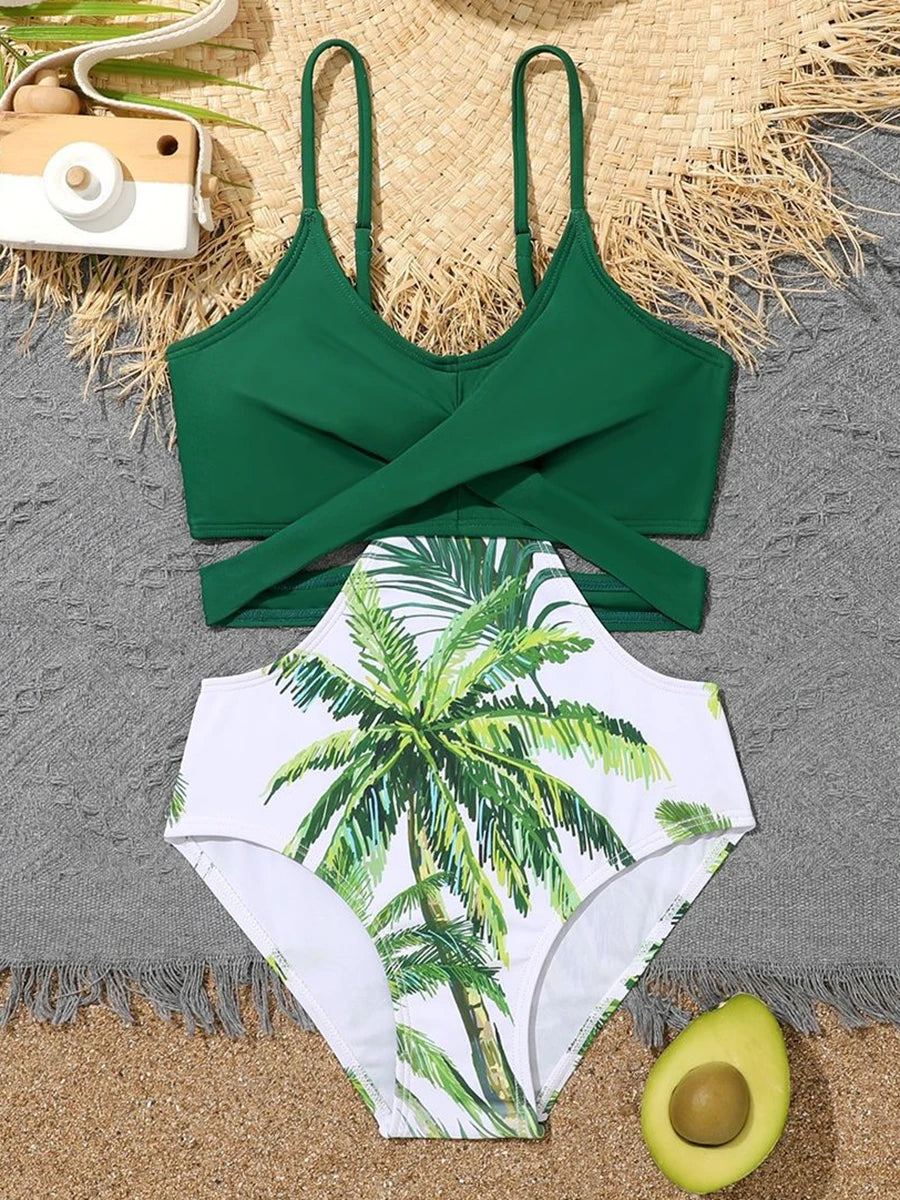 Printed Girls Swimsuit One Piece Green Kids Swimwear Female Children's Bathers Bathing Swimming Swim Suit Beachwear