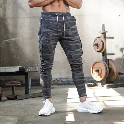 Sweatpants Men's Gym Fitness Pants Men's Running Jogging Training Tight Sports Cargo Pants Pocket Decoration
