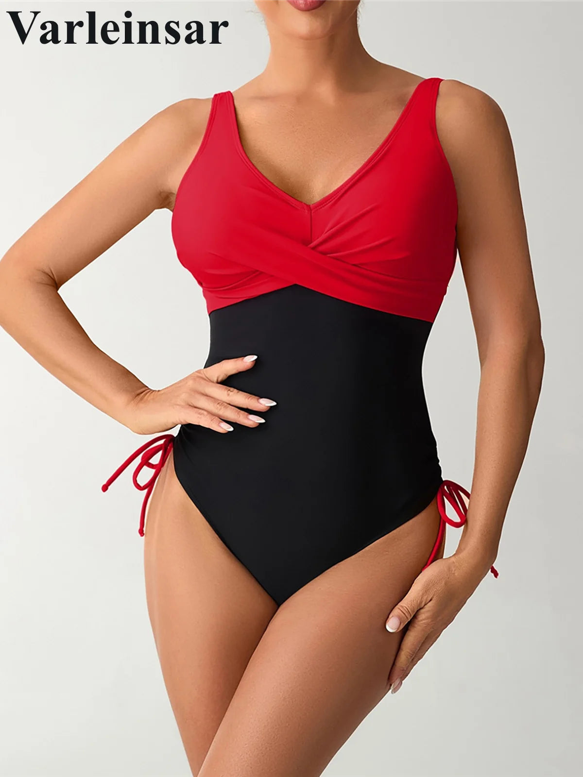 S - XXL New Splicing V Neck Backless One Piece Swimsuit Women Swimwear Female High Leg Cut Padded Bather Bathing Suit Swim