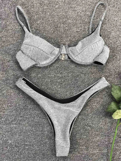 Shiny Glitter Sparkling High Leg Cut Bikini Women Swimwear Female Swimsuit Two-pieces Bikini set Bather Bathing Suit Lady