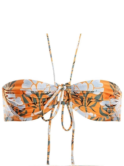 Floral Halter High Waist Bikini Women Bandeau Swimwear Two Piece Swimsuit Female Beachwear Bathers Bathing Swimming Suit