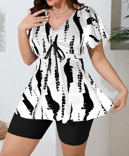 Swimsuit For Women Plus Size Leaf Printed Two Piece Beach Wear Swimwear Tankinis Set Tummy Control Large Size